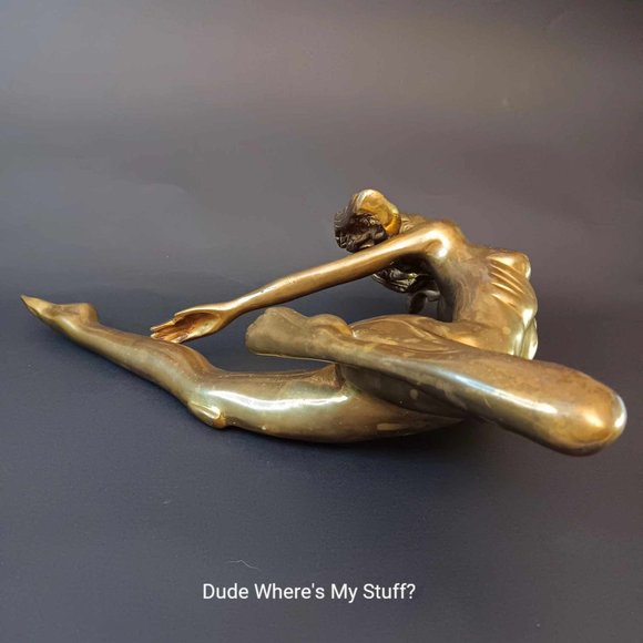 Vintage Solid Brass Reclining Woman Figure Art Deco Nouveau Statue Erly 20th Cnt - Picture 5 of 8